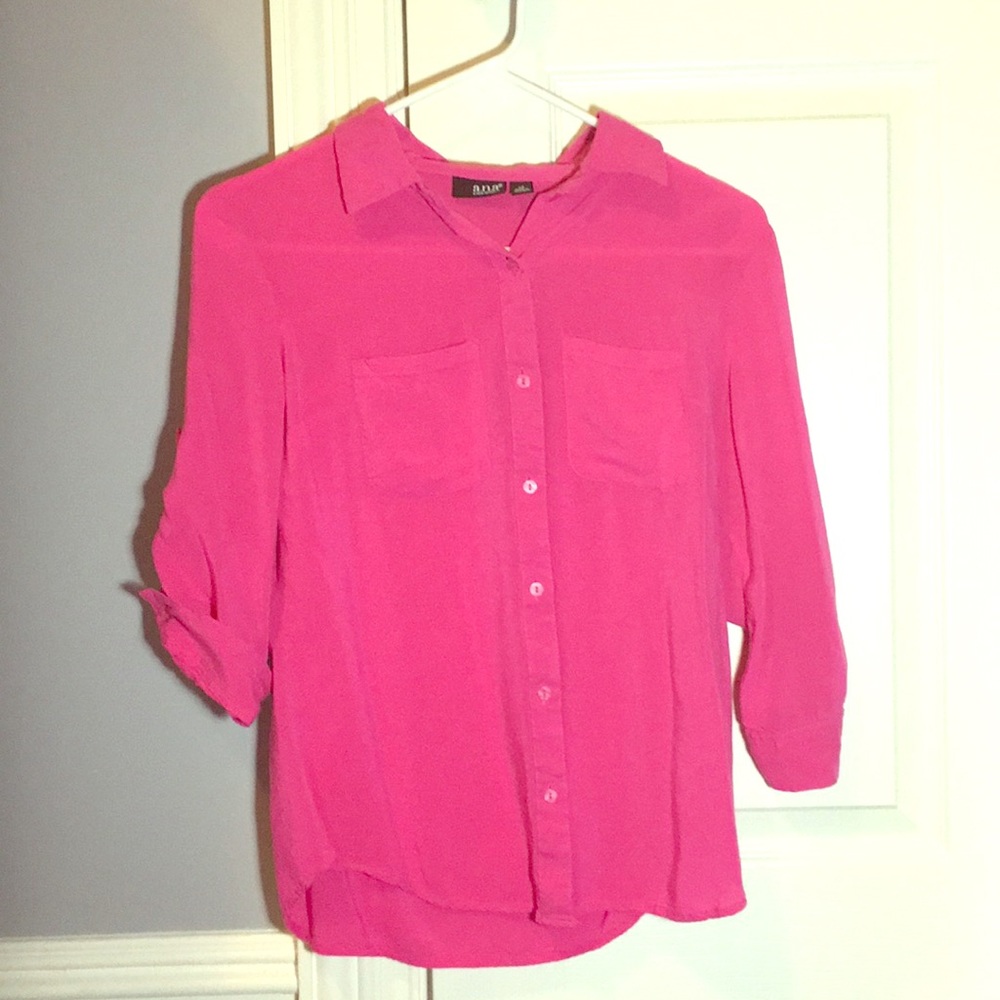 Pink elbow button up pick shirt